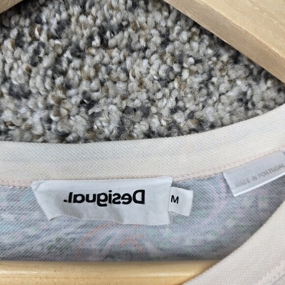 Desigual Top Womens Medium Blue Paisley Print Semi Sheer Tee Casual Ladies - Picture 6 of 7